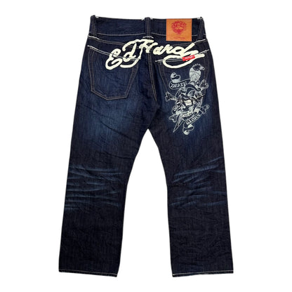 Ed Hardy Jeans Mens 33 Blue Death or Glory Denim